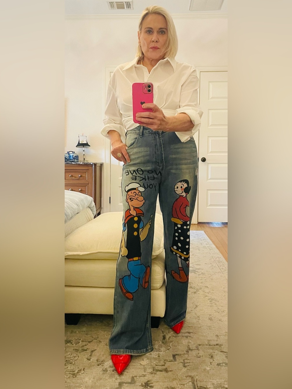 BAC IN STOCK
POPEYE AND OLIVIA Women's Blue Wide-Leg Cartoon Jeans